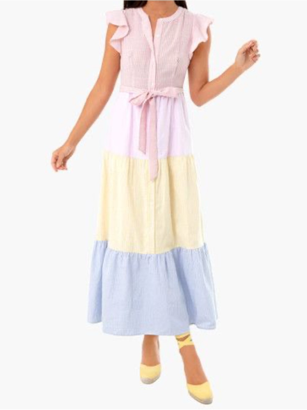 English Factory Pink Yellow Blue Colorblock Effie Maxi Dress
